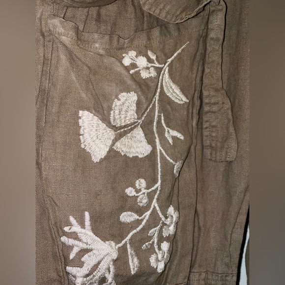 JOHNNY WAS lael Floral Embroidered Linen Wide Leg Pants Boho Summer County Club - Picture 5 of 9